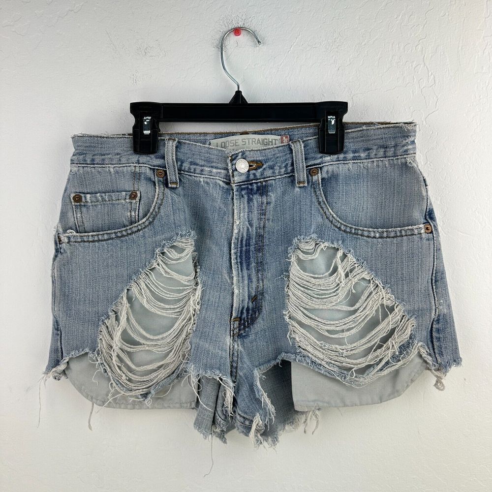 Vintage Levis 569 Cut Off Shorts Womens 30 Blue Denim Loose‎ Straight Distressed